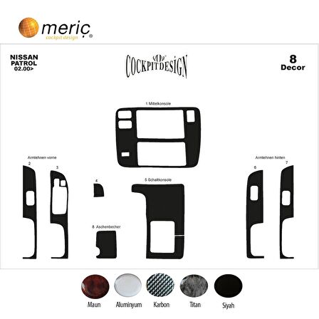 Meriç® Nissan Patrol Ön Torpido Kaplama 8 Parça 2000-2004