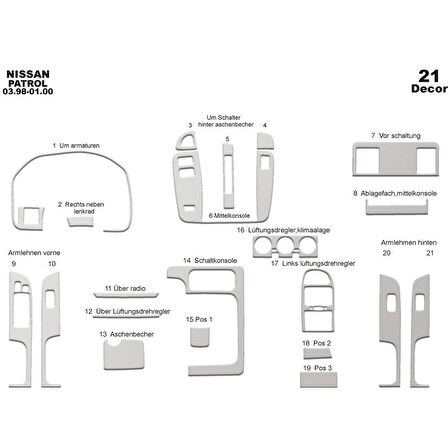 Meriç® Nissan Patrol Ön Torpido Kaplama 21 Parça 1998-2000