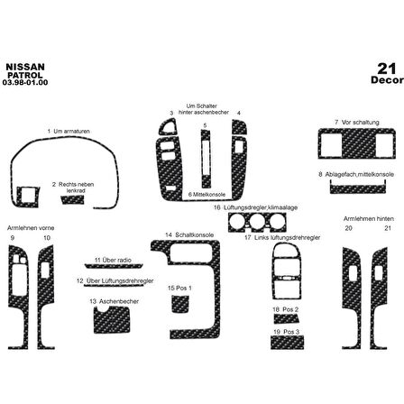 Meriç® Nissan Patrol Ön Torpido Kaplama 21 Parça 1998-2000