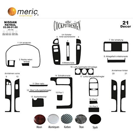 Meriç® Nissan Patrol Ön Torpido Kaplama 21 Parça 1998-2000