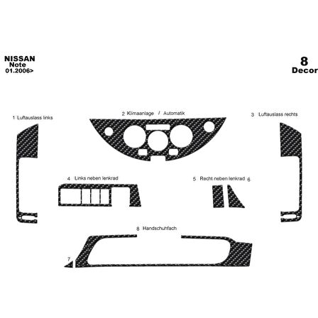 Meriç® Nissan Note Ön Torpido Kaplama 8 Parça 2006-2011