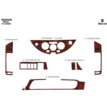 Meriç® Nissan Note Ön Torpido Kaplama 8 Parça 2006-2011