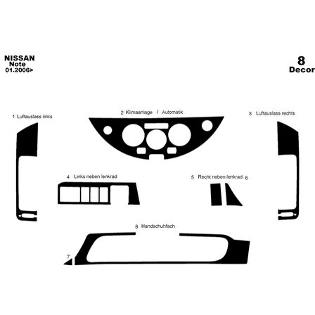 Meriç® Nissan Note Ön Torpido Kaplama 8 Parça 2006-2011