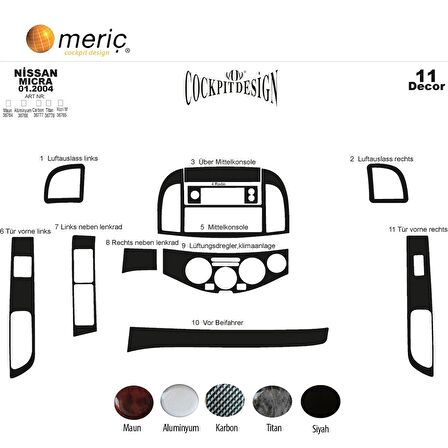 Meriç® Nissan Micra Ön Torpido Kaplama 11 Parça 2004-2009