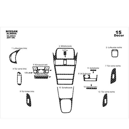 Meriç® Nissan Almera Ön Torpido Kaplama 15 Parça 2003-2008