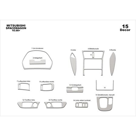 Meriç® Mitsubishi Spacewagon Ön Torpido Kaplama 15 Prç 1998-2004