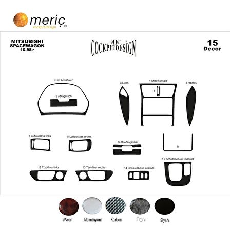 Meriç® Mitsubishi Spacewagon Ön Torpido Kaplama 15 Prç 1998-2004