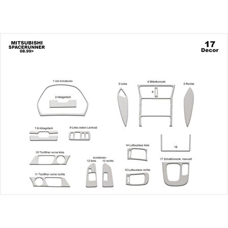 Meriç® Mitsubishi Spacerunner Ön Torpido Kaplama 17 Parça 1999-2004