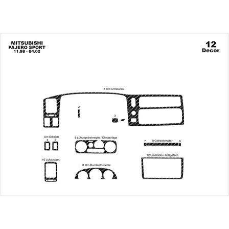 Meriç® Mitsubishi Pajero Sport Ön Torpido Kaplama 12 P. 1998-2002