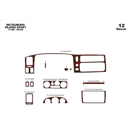 Meriç® Mitsubishi Pajero Sport Ön Torpido Kaplama 12 P. 1998-2002