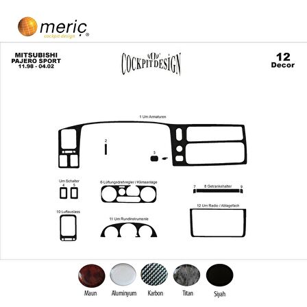 Meriç® Mitsubishi Pajero Sport Ön Torpido Kaplama 12 P. 1998-2002