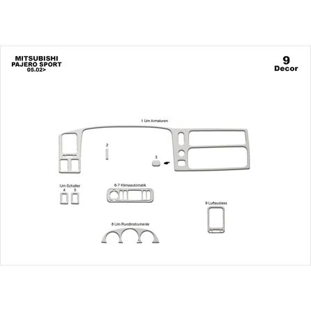 Meriç® Mitsubishi Pajero Sport Ön Torpido Kaplama 9 Parça 2002-2009