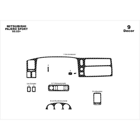 Meriç® Mitsubishi Pajero Sport Ön Torpido Kaplama 9 Parça 2002-2009