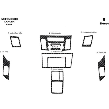 Meriç® Mitsubishi Lancer Ön Torpido Kaplama 9 Parça 2009-2016