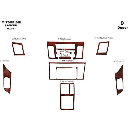 Meriç® Mitsubishi Lancer Ön Torpido Kaplama 9 Parça 2009-2016