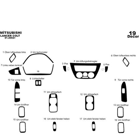 Meriç® Mitsubishi Lancer Ön Torpido Kaplama 19 Parça 2002-2009