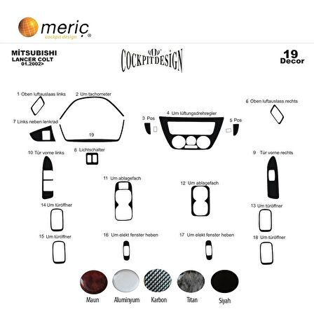 Meriç® Mitsubishi Lancer Ön Torpido Kaplama 19 Parça 2002-2009