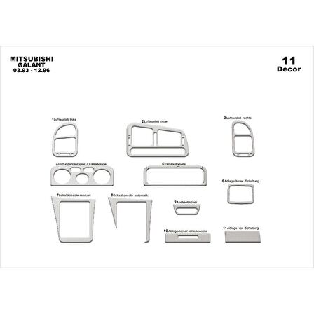 Meriç® Mitsubishi Galant Ön Torpido Kaplama 11 Parça 1993-1996