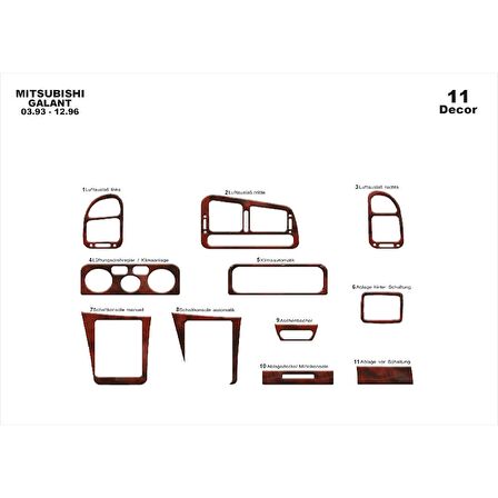 Meriç® Mitsubishi Galant Ön Torpido Kaplama 11 Parça 1993-1996