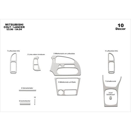 Meriç® Mitsubishi Colt Ön Torpido Kaplama 10 Prç 1996-2004