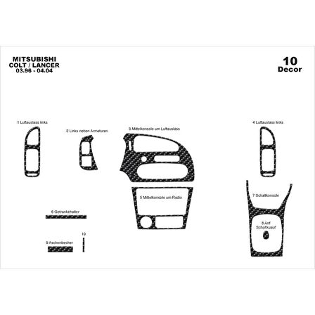 Meriç® Mitsubishi Colt Ön Torpido Kaplama 10 Prç 1996-2004