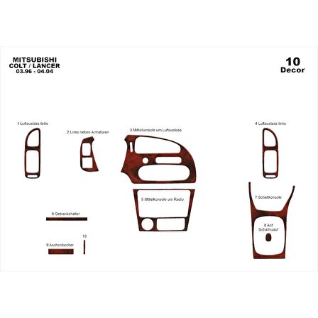 Meriç® Mitsubishi Colt Ön Torpido Kaplama 10 Prç 1996-2004