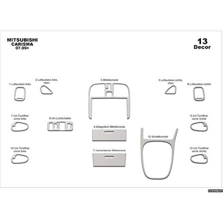 Meriç® Mitsubishi Carisma Ön Torpido Kaplama 13 Parça 1999-2004