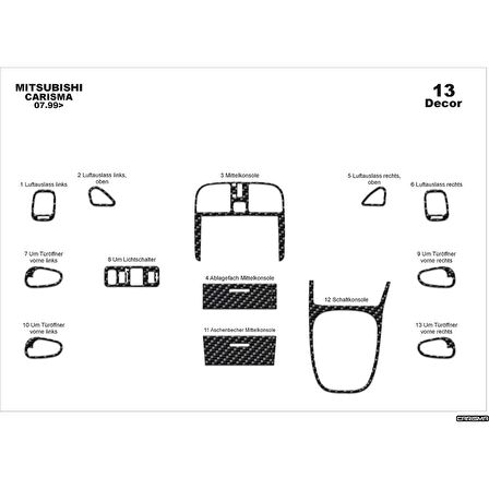 Meriç® Mitsubishi Carisma Ön Torpido Kaplama 13 Parça 1999-2004