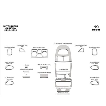 Meriç® Mitsubishi Carisma Ön Torpido Kaplama 19 Parça 1995-1999