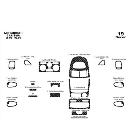 Meriç® Mitsubishi Carisma Ön Torpido Kaplama 19 Parça 1995-1999