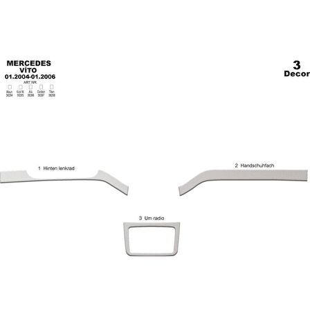 Meriç® Mercedes Vito Ön Torpido Kaplama 3 Parça 2004-2006