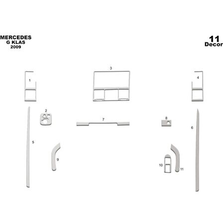 Meriç® Mercedes GL Ön Torpido Kaplama 11 Parça 2009-2012
