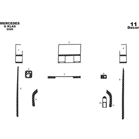 Meriç® Mercedes GL Ön Torpido Kaplama 11 Parça 2009-2012