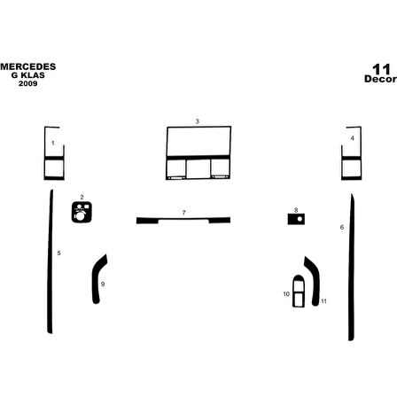 Meriç® Mercedes GL Ön Torpido Kaplama 11 Parça 2009-2012
