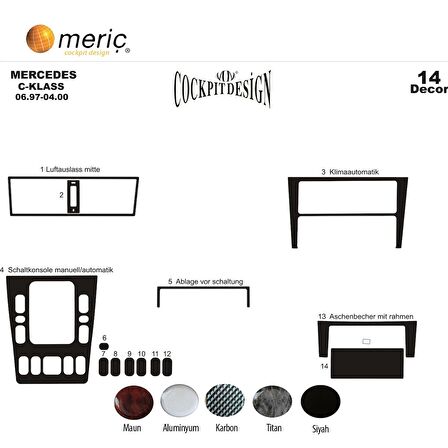 Meriç® Mercedes C Serisi Ön Torpido Kaplama 14 Parça 1997-2000