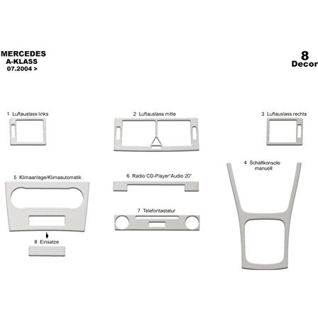 Meriç® Mercedes A/B Serisi Ön Torpido Kaplama 8 Parça 2004-2009