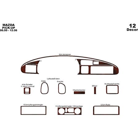 Meriç® Mazda Pick-Up Ön Torpido Kaplama 12 Parça 1999-2006