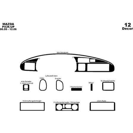 Meriç® Mazda Pick-Up Ön Torpido Kaplama 12 Parça 1999-2006