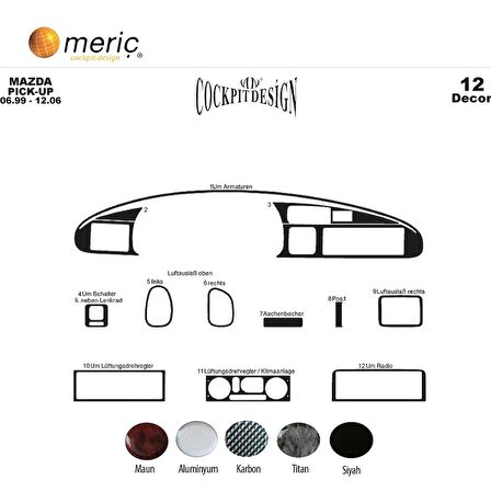 Meriç® Mazda Pick-Up Ön Torpido Kaplama 12 Parça 1999-2006