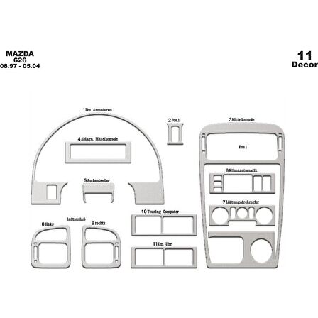 Meriç® Mazda 626 Ön Torpido Kaplama 11 Parça 1997-2004