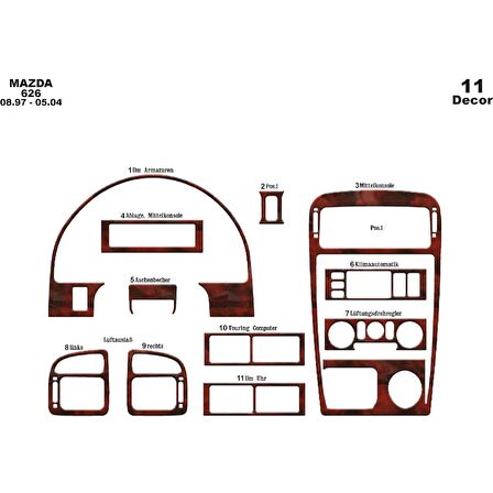 Meriç® Mazda 626 Ön Torpido Kaplama 11 Parça 1997-2004