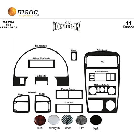 Meriç® Mazda 626 Ön Torpido Kaplama 11 Parça 1997-2004