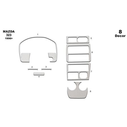 Meriç® Mazda 323 Ön Torpido Kaplama 8 Parça 1996-1999