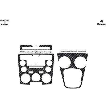 Meriç® Mazda 2 Ön Torpido Kaplama 4 Parça 2003-2006