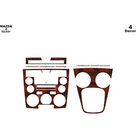 Meriç® Mazda 2 Ön Torpido Kaplama 4 Parça 2003-2006
