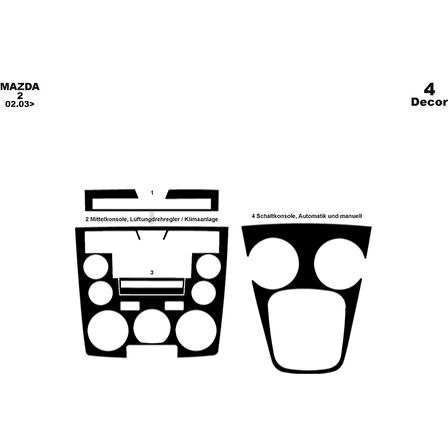 Meriç® Mazda 2 Ön Torpido Kaplama 4 Parça 2003-2006
