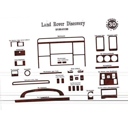 Meriç® Land Rover Discovery Ön Torpido Kaplama 30 Parça 1990-1998