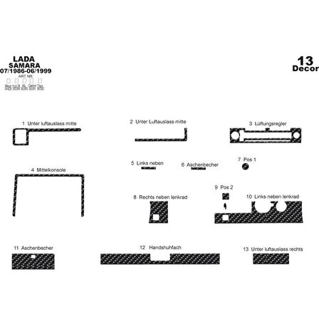 Meriç® Lada Samara Ön Torpido Kaplama 13 Parça 1986-1999