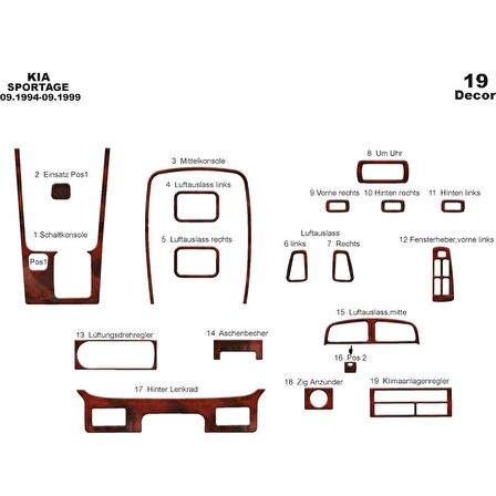 Meriç® Kia Sportage Ön Torpido Kaplama 19 Parça 1994-1999