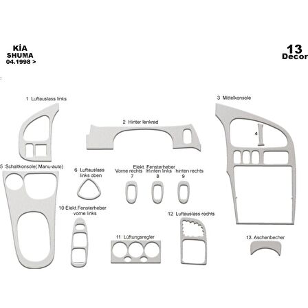 Meriç® Kia Shuma Ön Torpido Kaplama 13 Parça 1998-2006